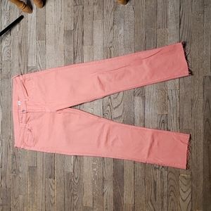 &Denim H&M High Rise Slim Ankle Zip Up Orange Jeans Freyed Bottom Size 32